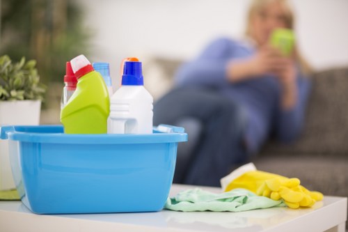 Professional cleaners maintaining a retail premises in N7